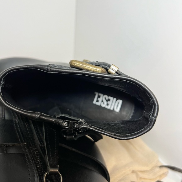 NEW DIESEL MELROSE SYDNAY BLACK LEATHER Brass Buckle Ankle Booties EUR 38 - Picture 12 of 14